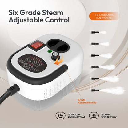 High Pressure Steam Cleaner 1200ML Water Tank – Portable Handheld Steam Cleaning Machine with 6 Speed Modes, Multi-Purpose Steamer for Kitchen, Bathroom, Grout, Tile, Upholstery & Car Detailing